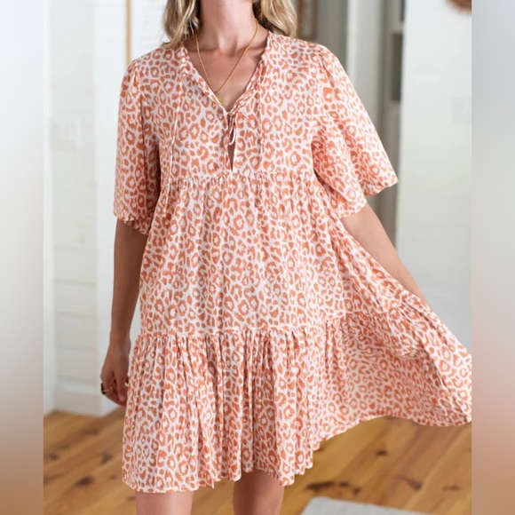 Emerson Fry Isla Dress Size XS/S Sunbaked Leopard 100% Organic Cotton NWOT Dress - Picture 1 of 6